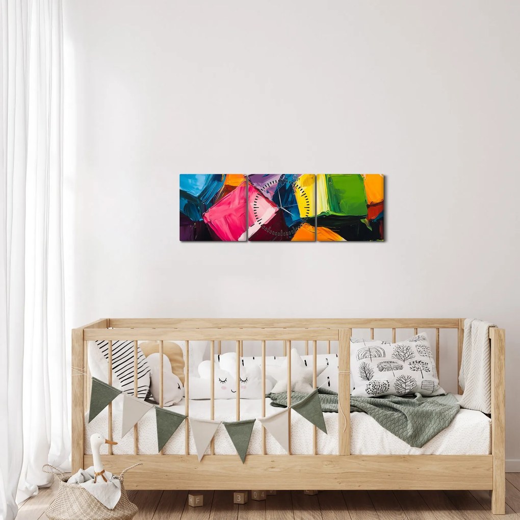 Tablou - Cuburi colorate (cu ceas) (90x30 cm)