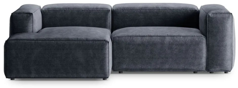 Colțar albastru prăfuit cu tapițerie din catifea reiată (cu colț pe partea stângă/cu șezlong) Bergamo – Cosmopolitan Design