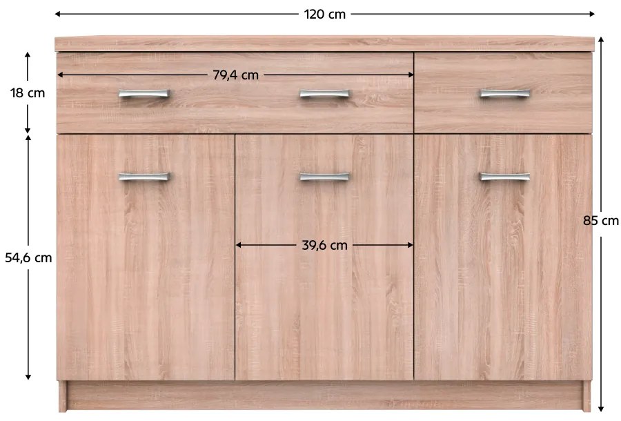 Comoda 3D2S, stejar Sonoma, TOPTY TIP 23