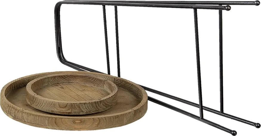Suport pliabil din metal, cu 2 tavi de servire din lemn, Ø49x74 cm
