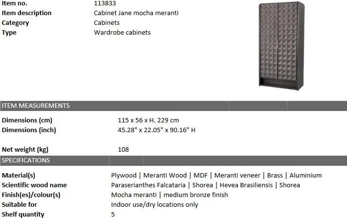 Dulap design elegant LUX Jane, cafeniu-Mocha 113833 HZ