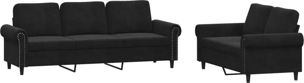 vidaXL Set de canapele cu perne, 2 piese, negru, catifea