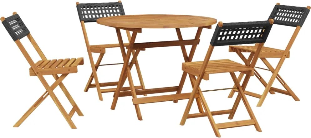 vidaXL Set mobilier grădină, 5 piese, negru, poliratan și lemn masiv