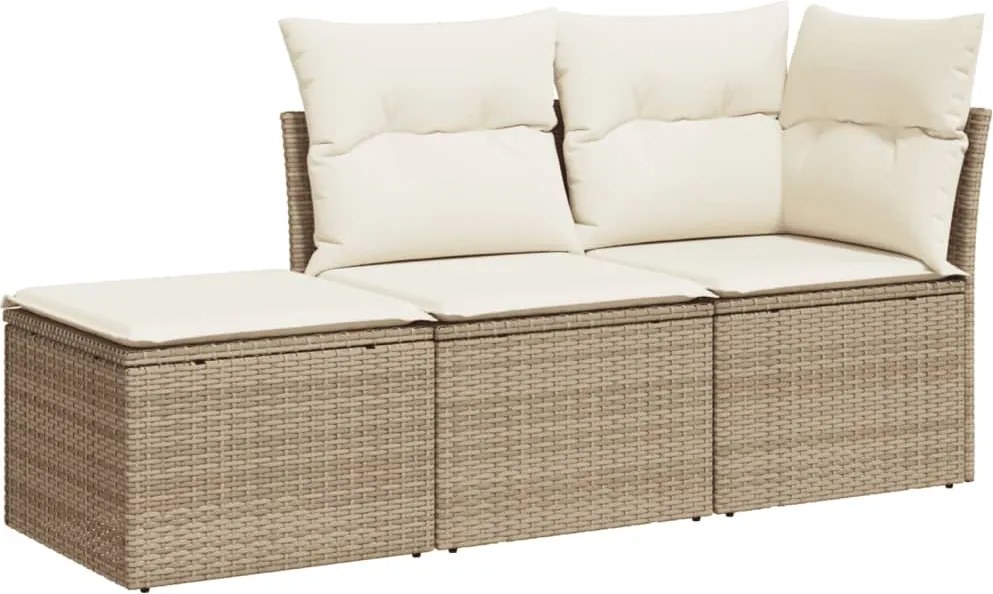 vidaXL Set canapele de grădină, 3 piese, cu perne, bej, poliratan