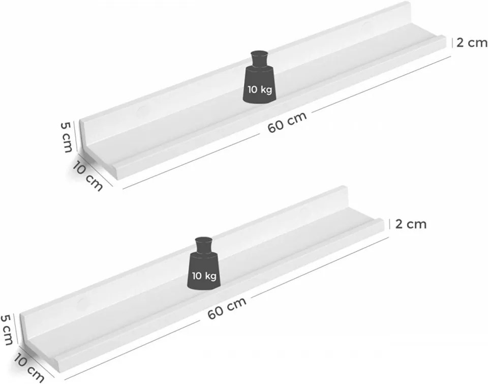 Set 2 rafturi perete, alb, MDF