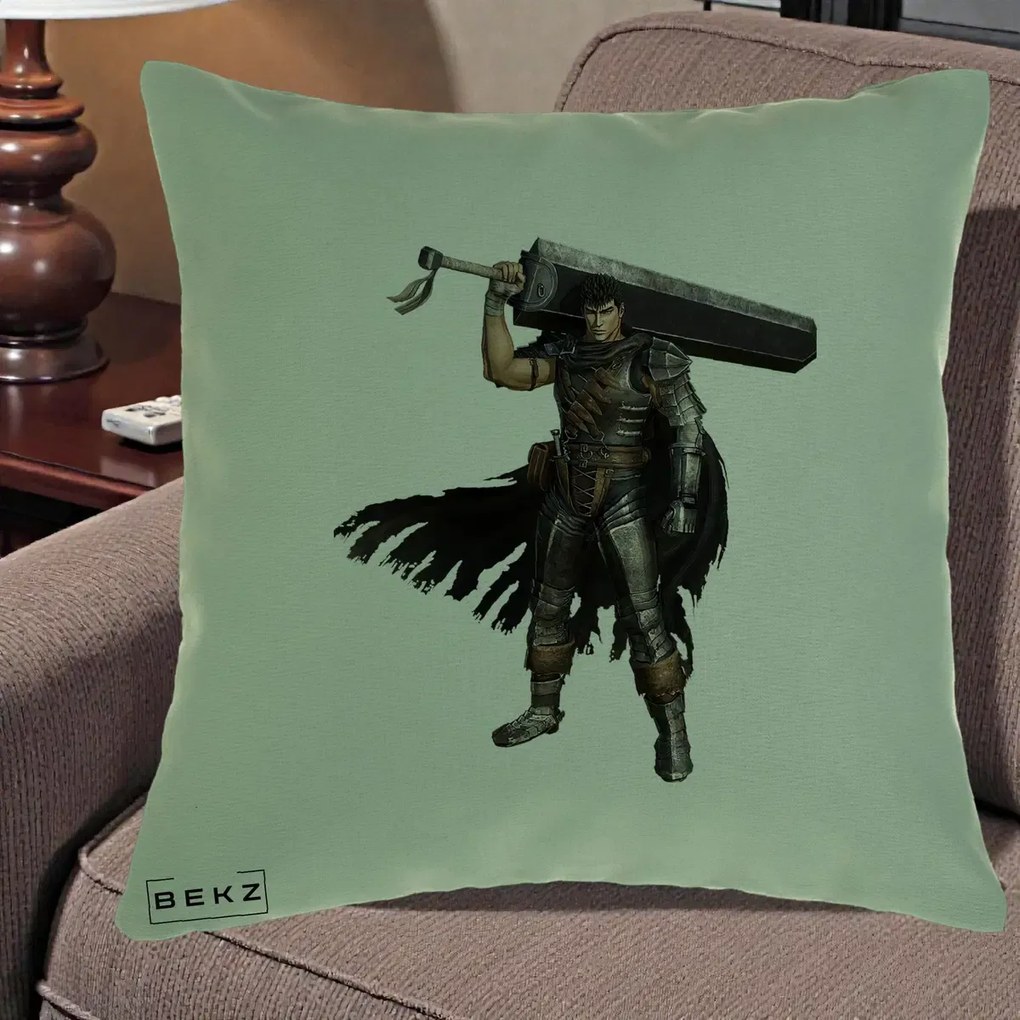 Perna Personalizata Berserk Guts Luptatorul Negru, 40x40 cm, Verde, Husa Detasabila, Perna Inclusa, BEKZ®