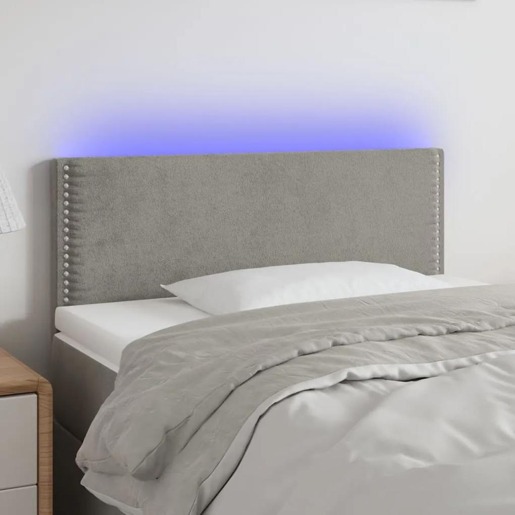 3121502 vidaXL Tăblie de pat cu LED, gri deschis, 80x5x78/88 cm, catifea