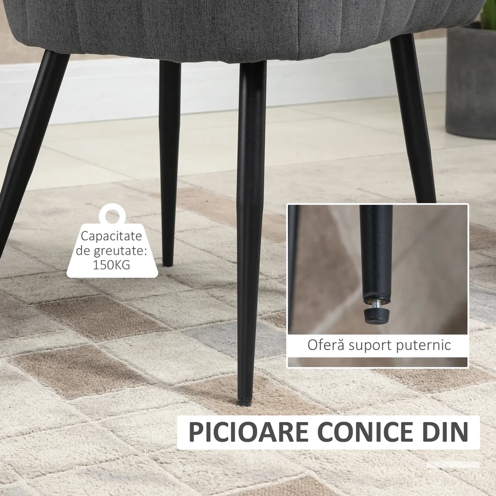 HOMCOM Set 2 Scaune Elegante și Confortabile pentru Bucătărie și Living, Tapițate, Gri Întunecat | Aosom Romania