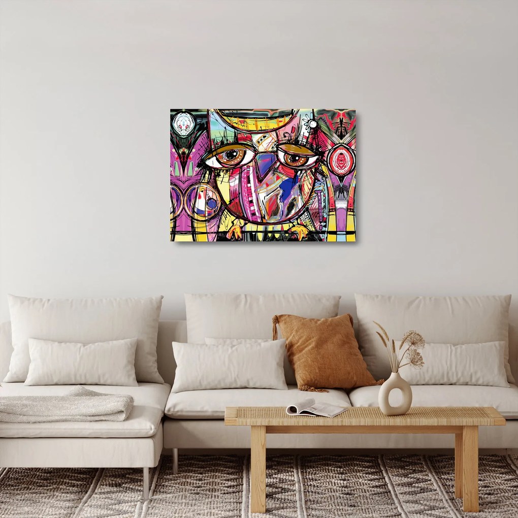 Tablou pe sticlă - Artă stradală - bufniță (70x50 cm)