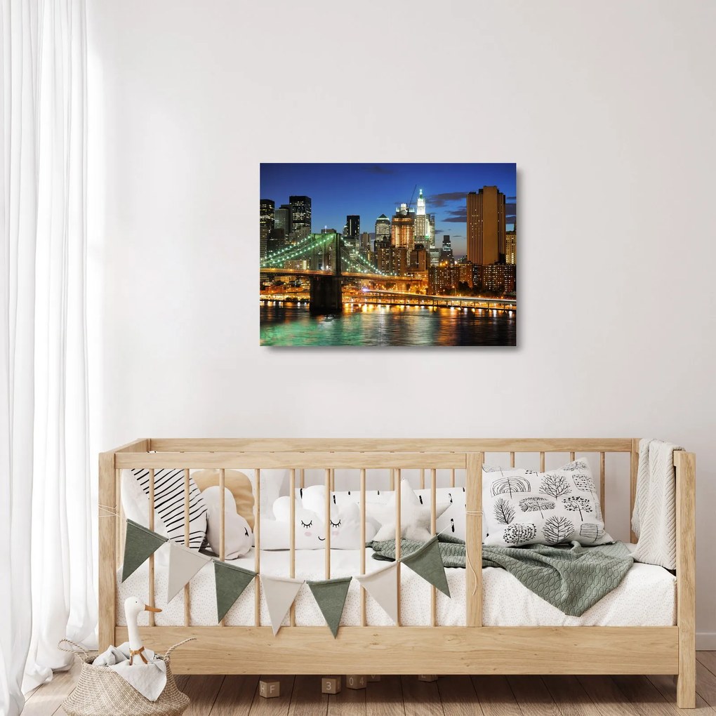 Tablou pe sticlă - Pod cu New York (70x50 cm)
