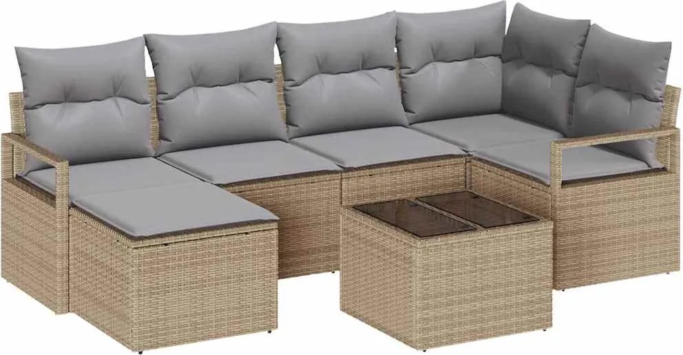 vidaXL Set de canapea cu pernă 7 pcs Beige și gri deschis poliratan