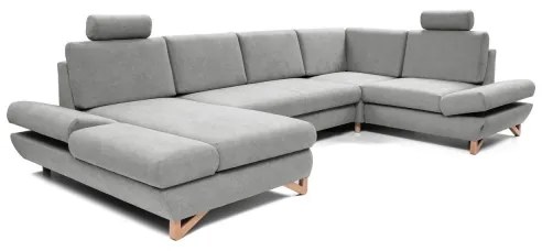 Canapea colțar extensibilă AVESTA, tapițată, în formă de U, gri, cu spațiu de depozitare