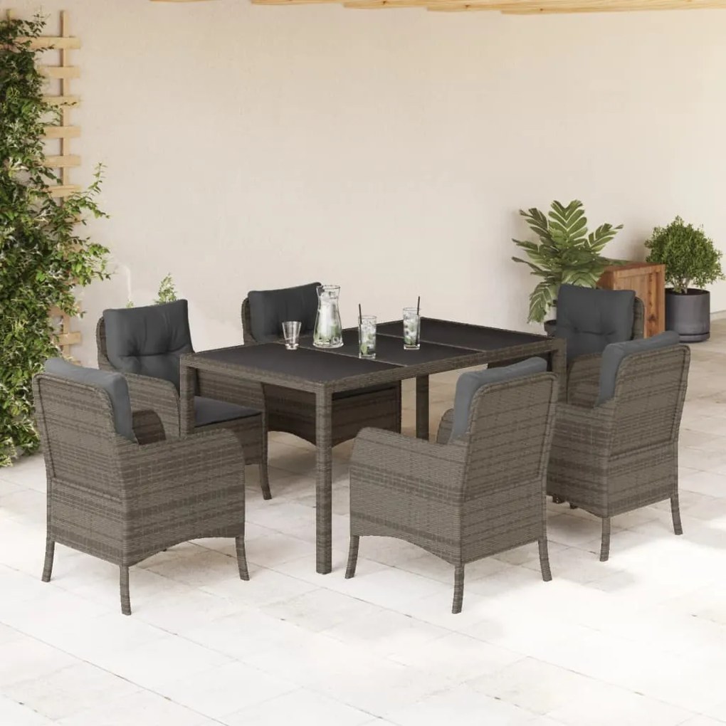 vidaXL Set mobilier de grădină cu perne, 7 piese, gri, poliratan