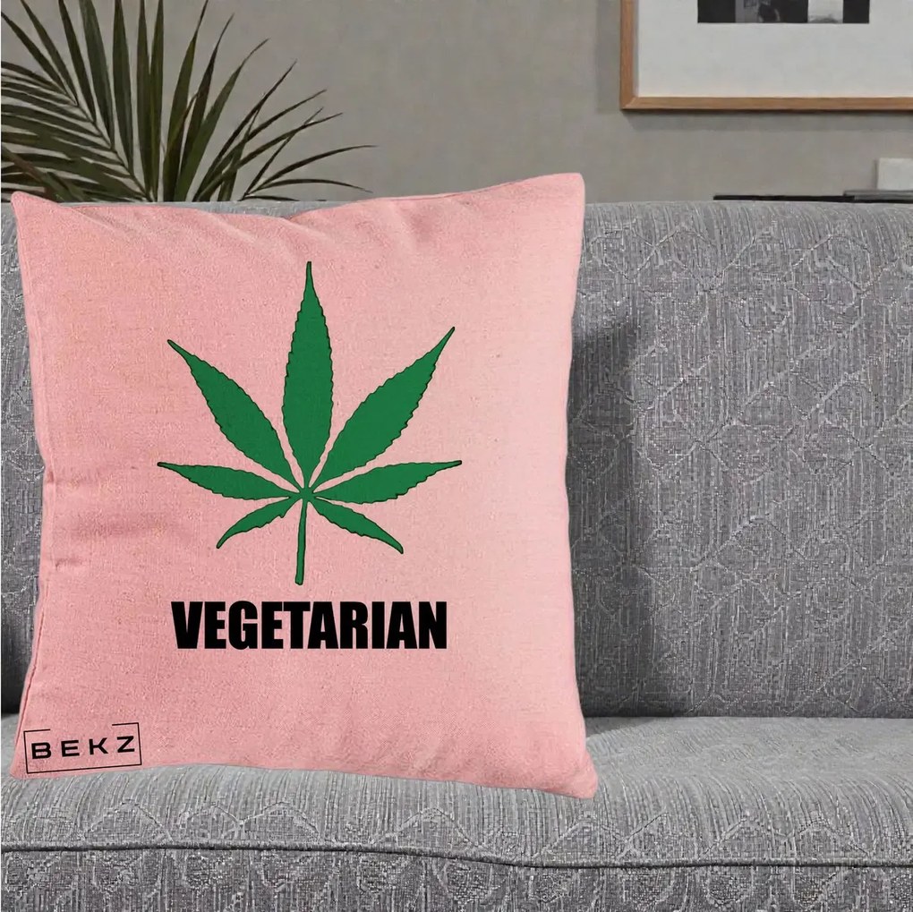 Perna Decorativa Vegetarian cu Frunza, 40x40 cm, Roz, Husa Detasabila, Perna Inclusa, BEKZ®