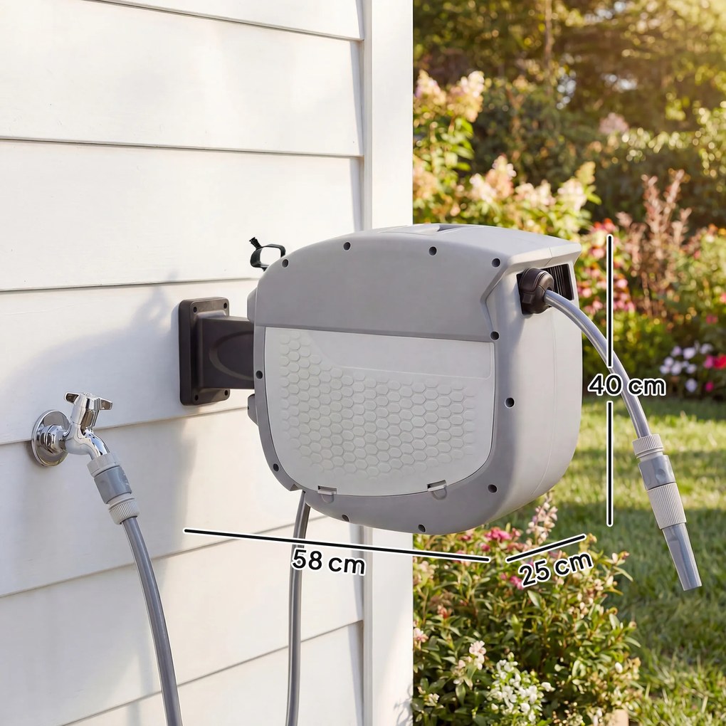 Outsunny Tambur furtun cu furtun de grădină 30 m, cutie pivotantă 180° cu înfășurare automată și blocare | Aosom Romania