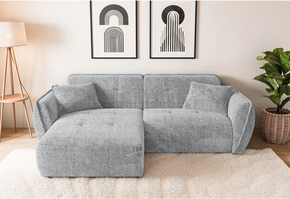 Colțar gri deschis cu tapițerie din chenille (cu colț pe partea stângă/cu șezlong) Nelia – Ropez