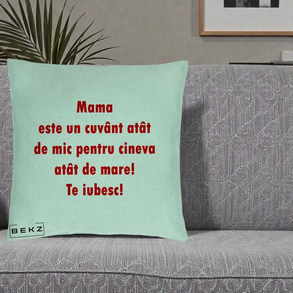 Cadou pentru Mama - Perna Personalizata Mama Cuvant Mic, 40x40 cm, Verde Menta, Husa Detasabila, Perna Inclusa, BEKZ®