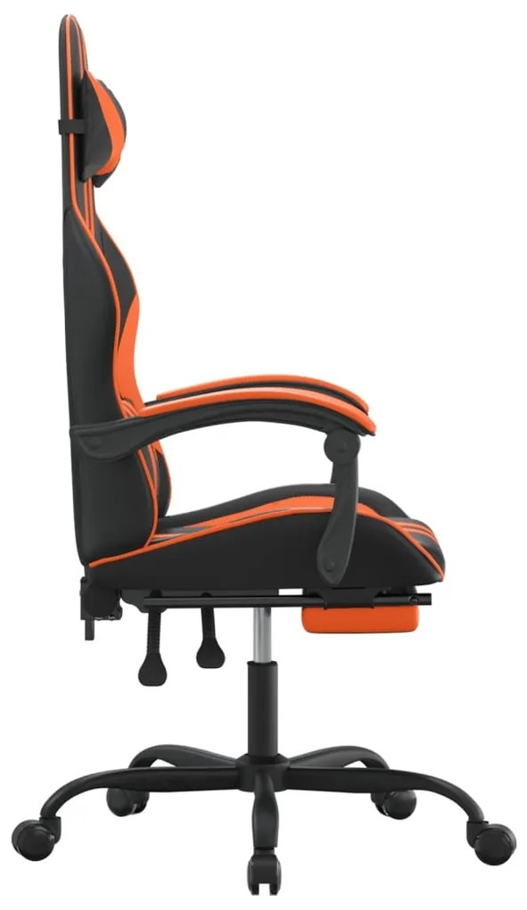 Scaun de gaming cu suport picioare, negru oranj, piele eco