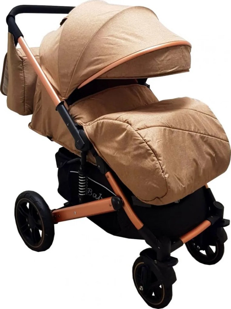 Carucior nou nascuti 2 in 1 BABY CARE™ PRO 512, Cu geanta bebe inclusa, Suspensii, Cadru aluminiu Gold, Maner reversibil, Spatar reglabil in 5