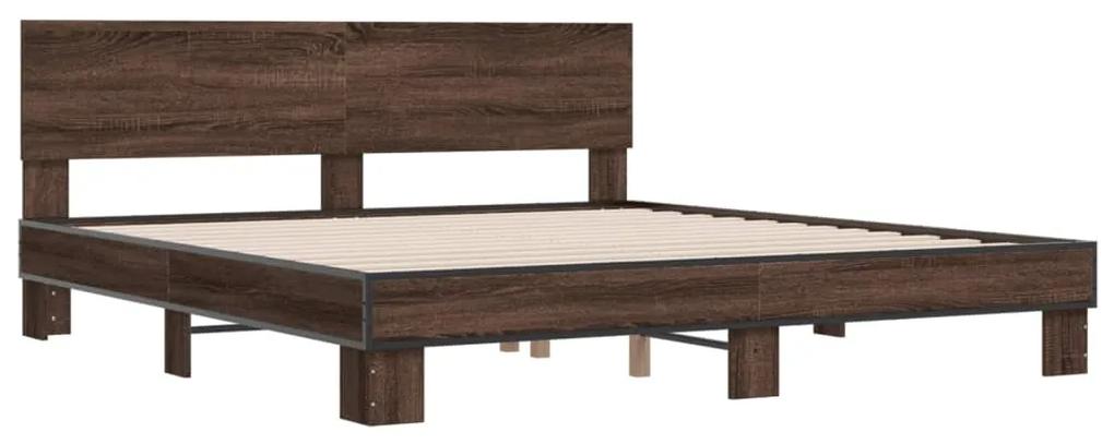 3280176 vidaXL Cadru de pat, stejar maro, 200x200 cm, lemn prelucrat și metal