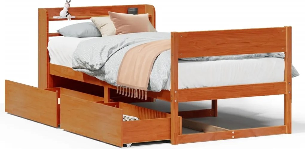 vidaXL Cadru pat fără saltea, maro ceruit, 75x190 cm, lemn masiv pin