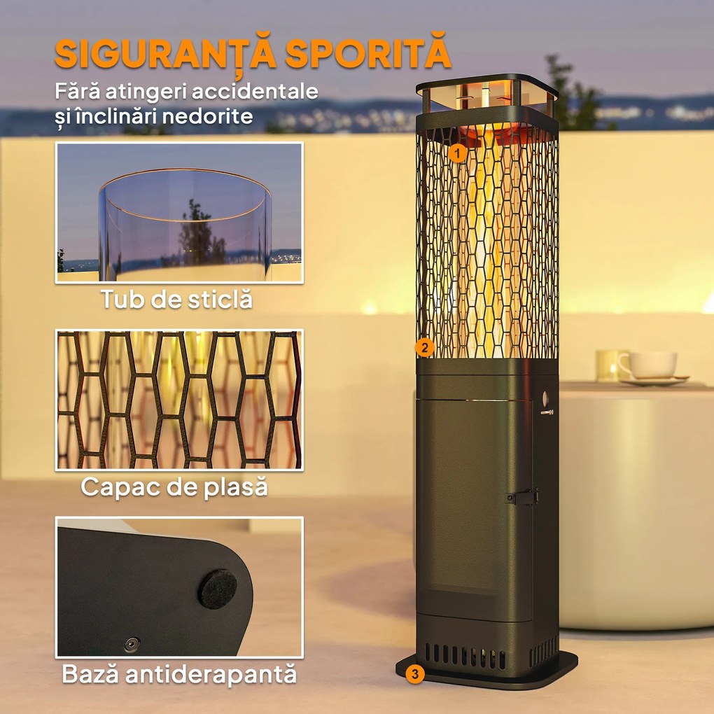 Outsunny Sobă pe Peleți pentru Exterior cu Bază Antiderapantă și Tub de Sticlă și Metal | Aosom Romania