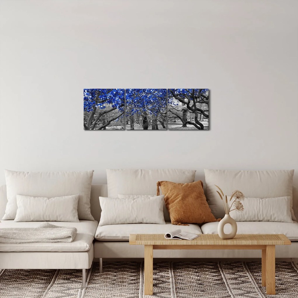 Tablou - Copaci albaștri Central Park, New York (cu ceas) (90x30 cm)