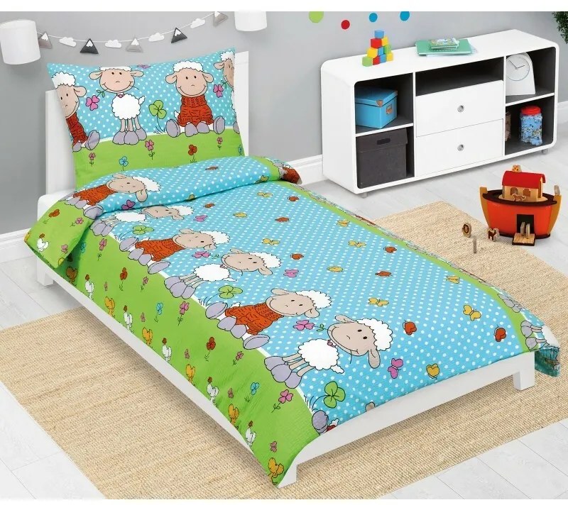 Bellatex Lenjerie de pat pentru copii din crepAlbastru oaie, 140 x 200, 70 x 90 cm