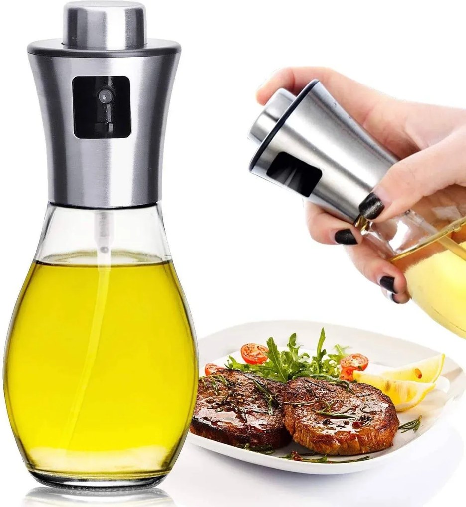 Dozator de ulei cu pulverizator 200 ml - argintiu