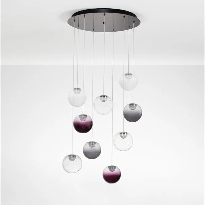 Lustra cu 9 pendule LED din sticla colorata SILENZIO