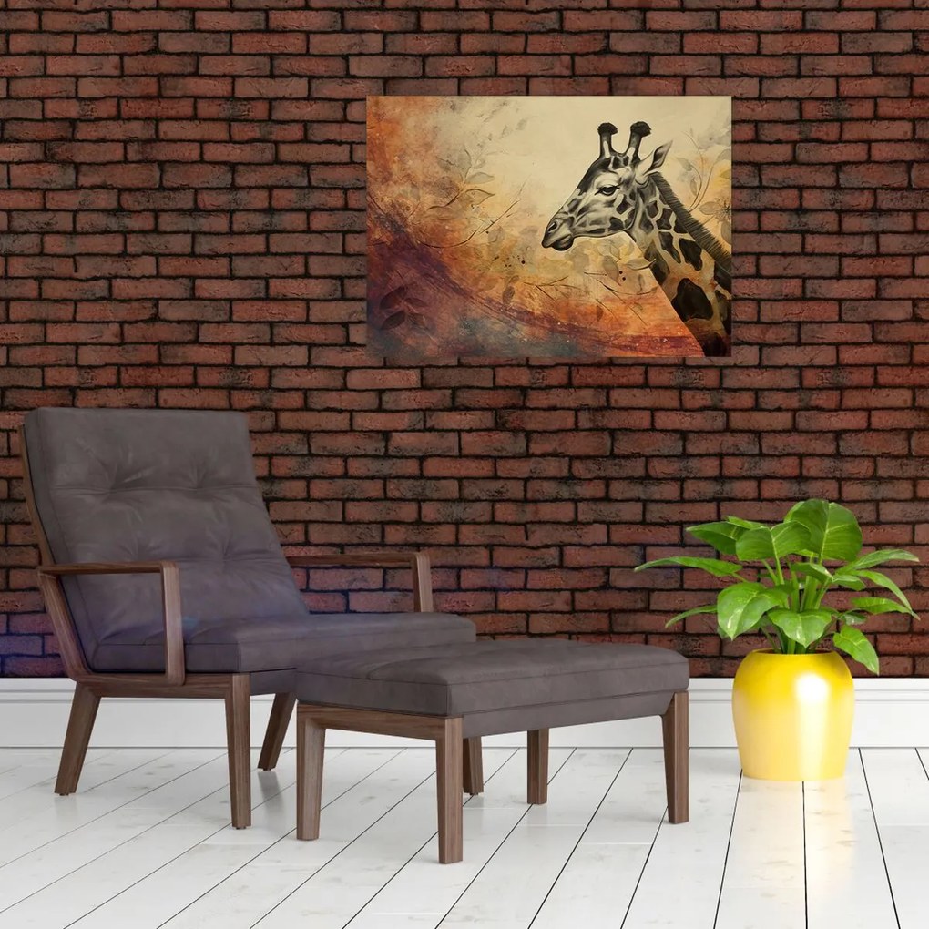 Tablou pe sticlă - Girafă, pictură (70x50 cm)