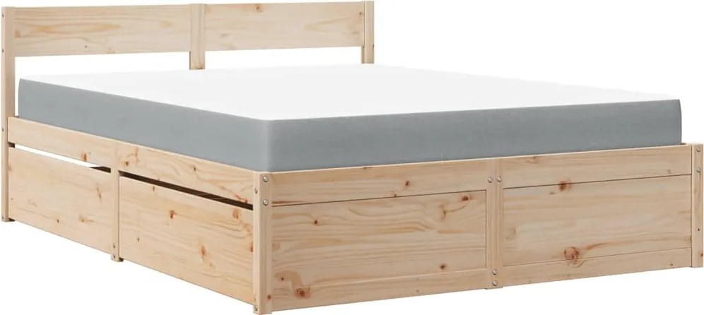 vidaXL Pat cu sertare și saltea, 160x200 cm, lemn masiv pin
