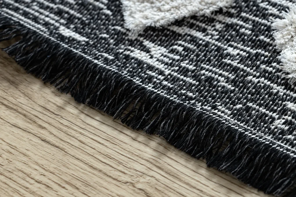 Covor ECO SISAL BOHO MOROC Etno Zig zag 22319 franjuri - două niveluri de lână gri / cremă, covor reciclat