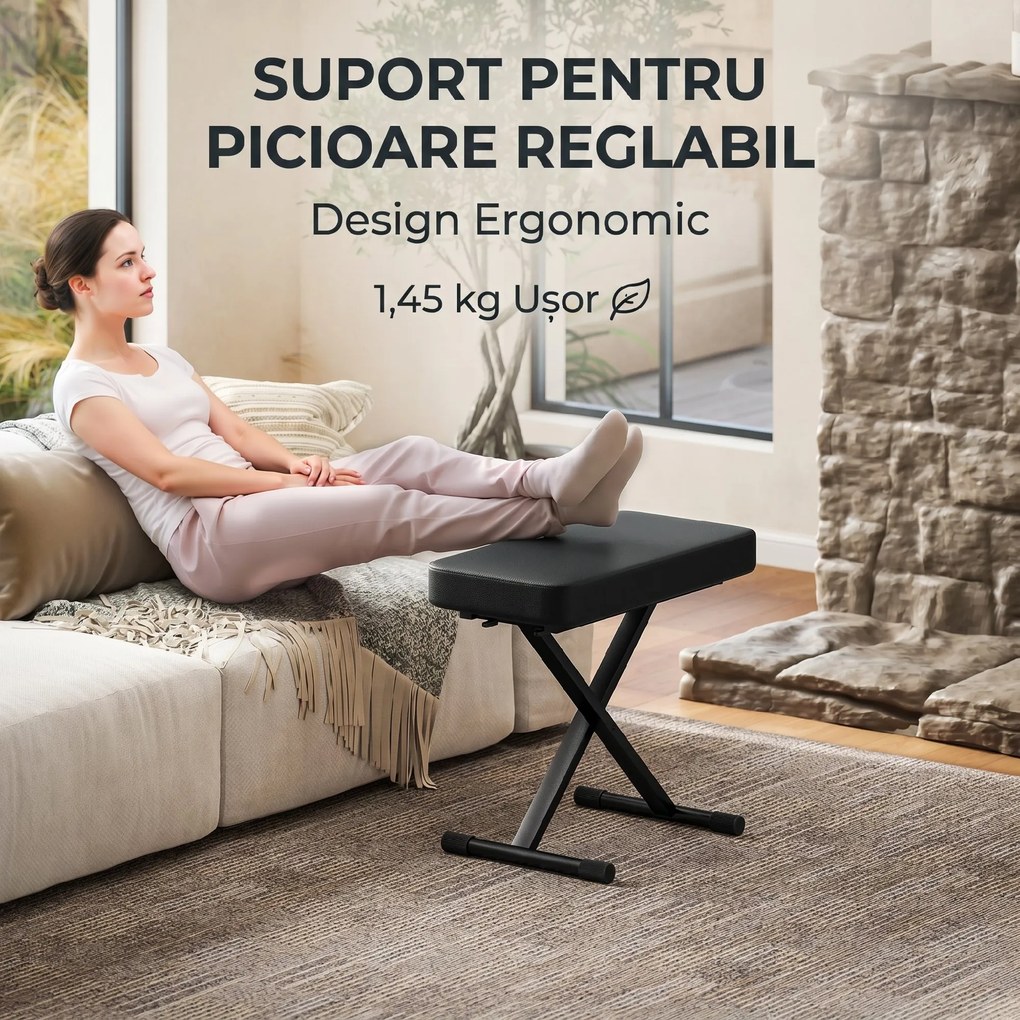 HOMCOM Scaun pentru Pian Pliabil și Reglabil pe 4 Înălțimi Negru | Aosom Romania