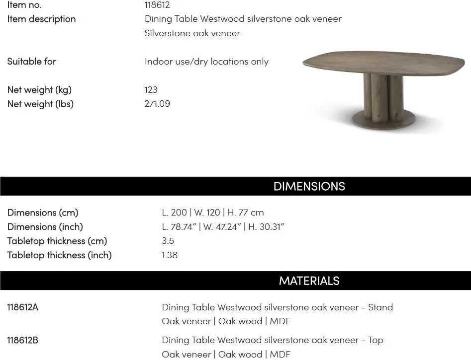 Masa dining deosebita design LUX Glenmont 200x120cm