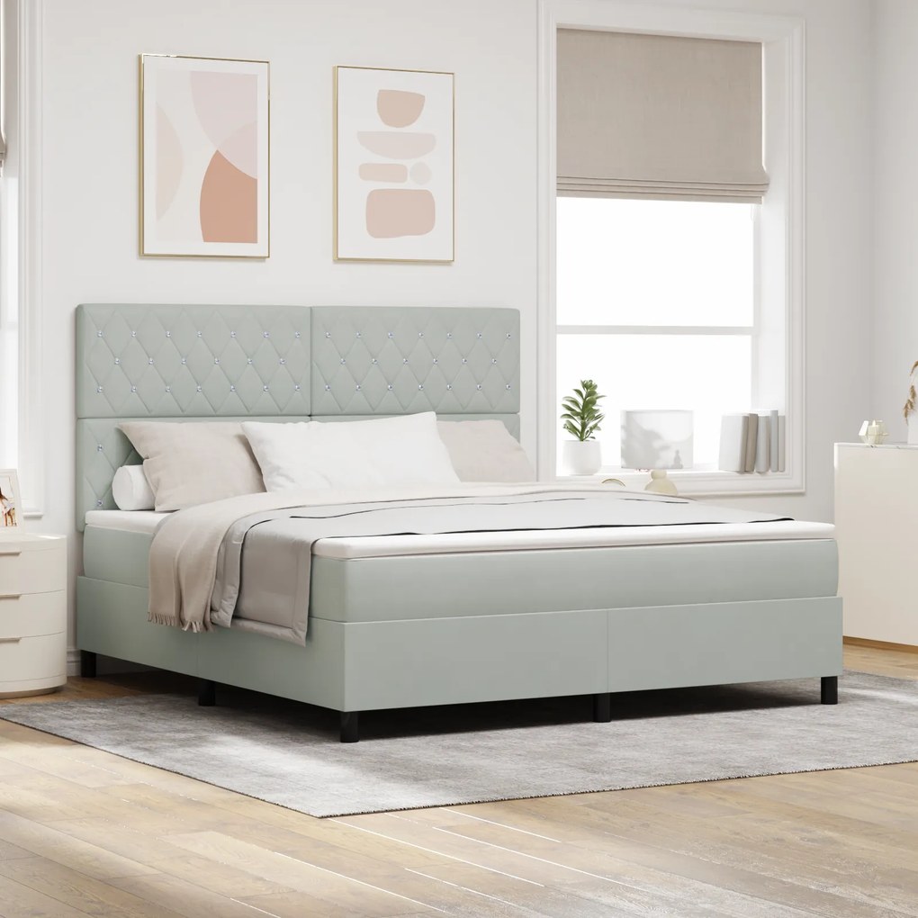 vidaXL Pat box spring cu saltea &amp; LED, gri deschis, 180x200 cm catifea