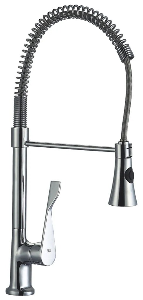 Baterie de bucatarie Z-Inox ZLN8153 cu gat flexibil de 45 cm, corp din alama, suprafata cromata, doua moduri de stropire