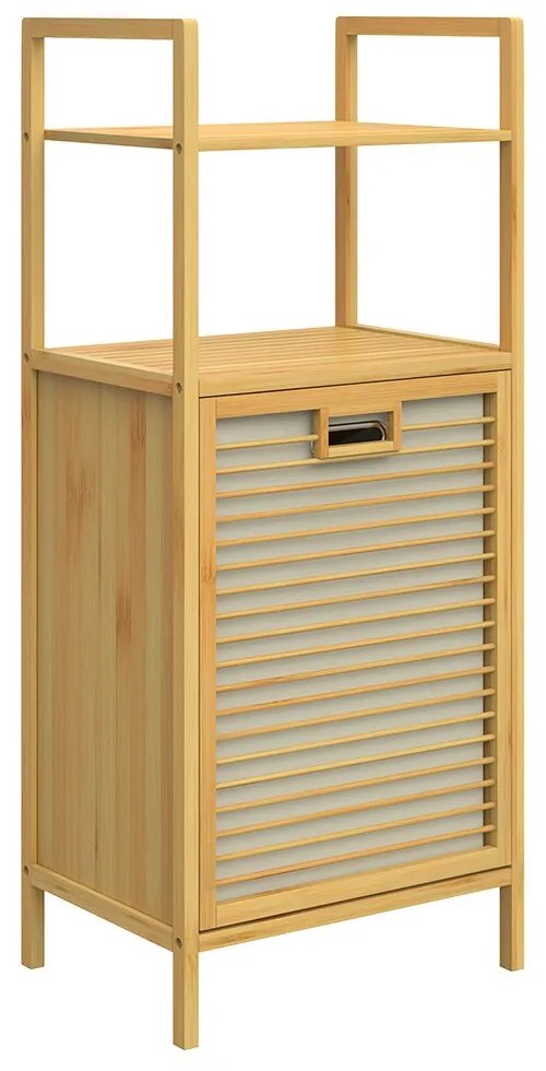 Raft de bambus cu coș de rufe DORIS, 40x30x95cm, maro/crem Casaria