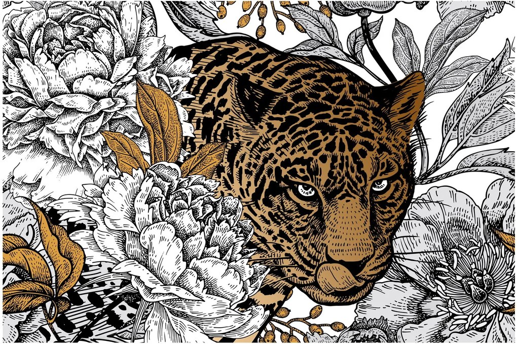 Tablou - Leopard între flori (90x60 cm)