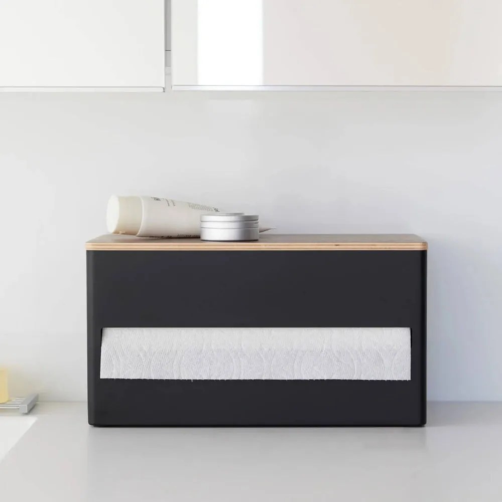 Suport orizontal pentru prosoape de bucătărie din hârtie negru din metal Rin – YAMAZAKI