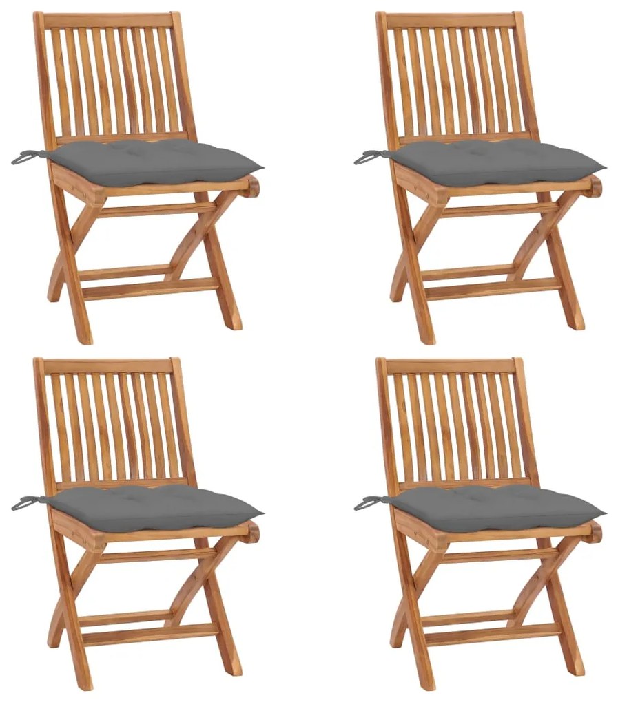 vidaXL Scaune grădină pliabile cu perne, 4 buc, lemn masiv tec