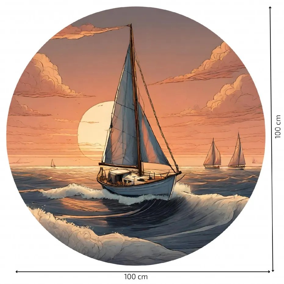 PIPPER. Autocolant circular de perete „Barcă cu vele” mărimea: 60cm