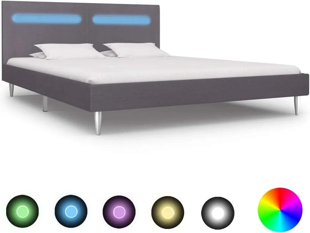 Cadru de pat cu LED-uri, gri, 160 x 200 cm, material textil