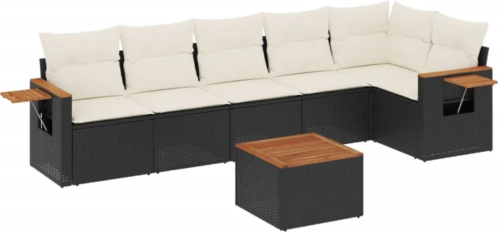 vidaXL Set canapele de grădină cu perne, 7 piese, negru, poliratan