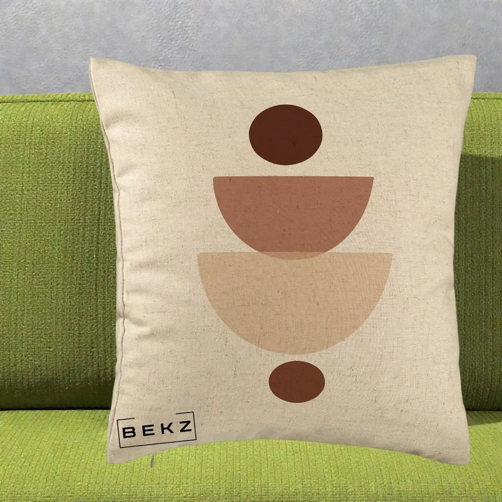 Perna Decorativa Geometric Boho Balance, 40x40 cm, Bej, Husa Detasabila, Perna Inclusa, BEKZ®