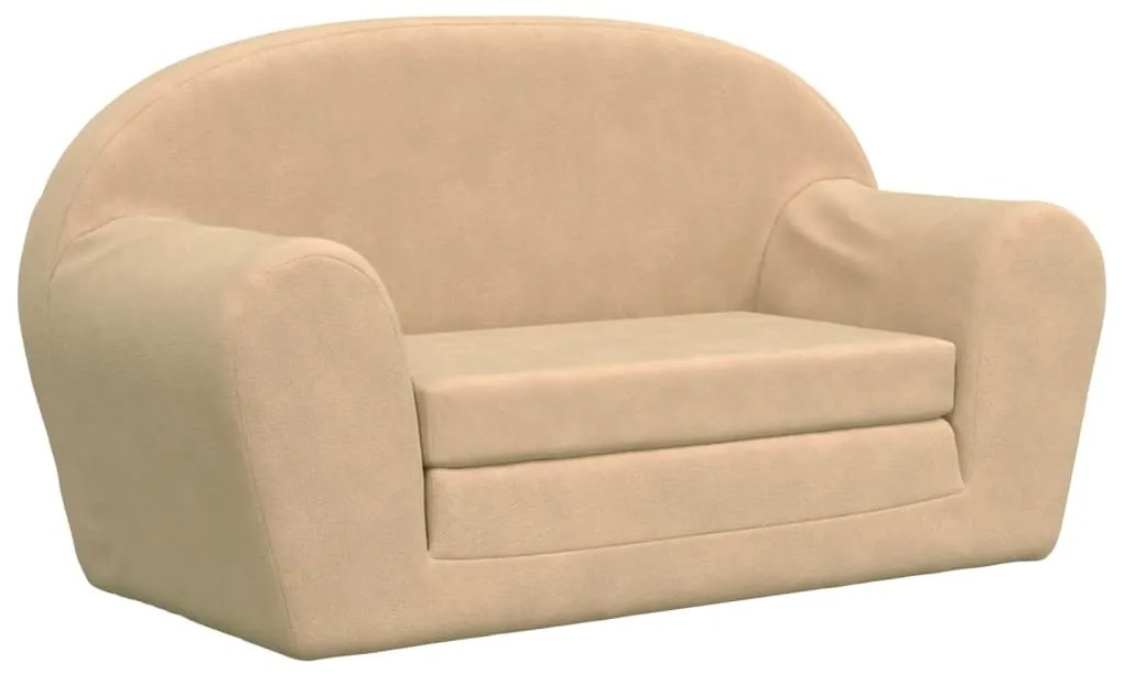 341782 vidaXL Canapea extensibilă de copii cu 2 locuri, crem, pluș moale