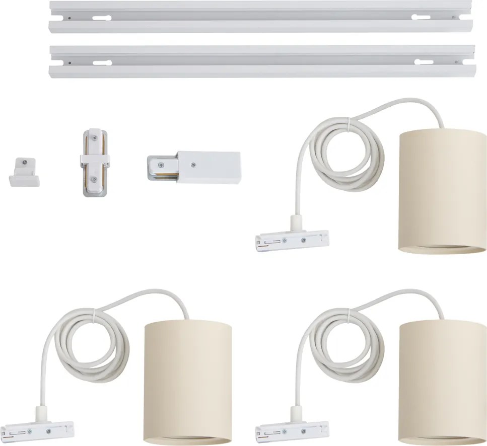 Sistem de iluminat pe șină modern cu 3 lumini suspendate alb cu bej monofazat - Iconic Holt