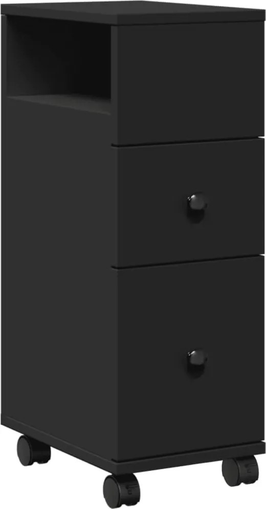 vidaXL Dulap de baie îngust cu roți, negru, lemn prelucrat