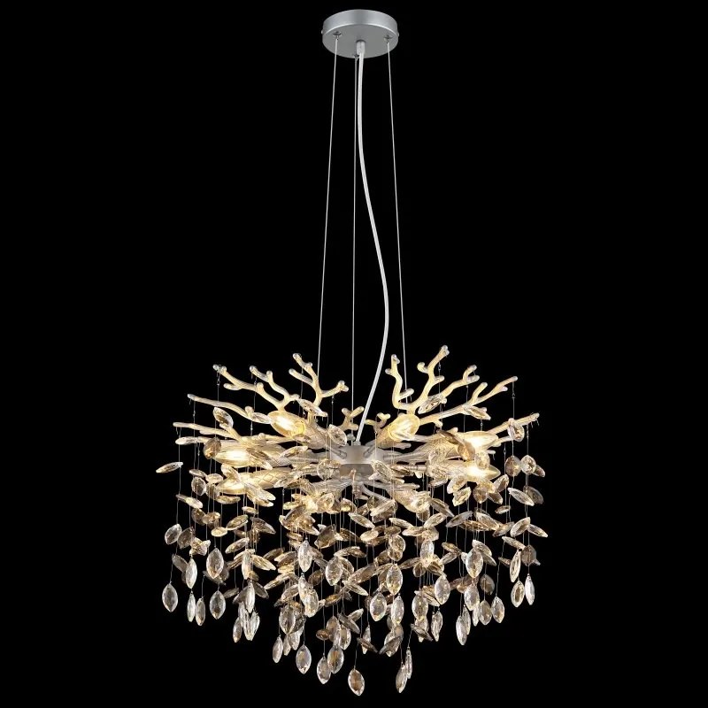 Lustra suspendata metal argintiu mat, cristale de sticla QUEENA