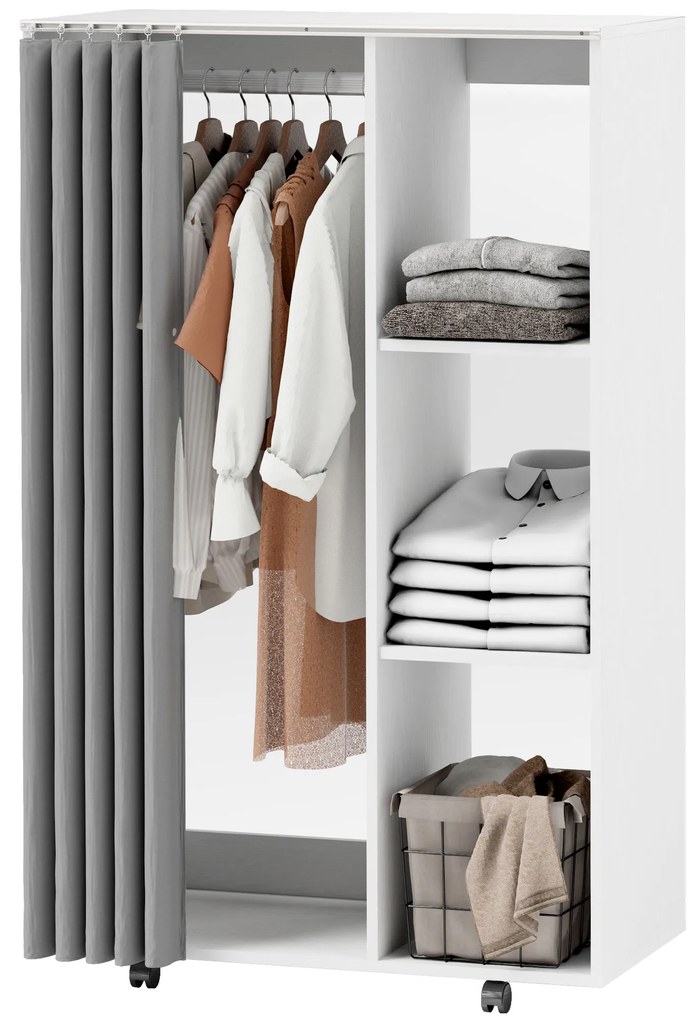HOMCOM Dulap penderie dressing mobil 4 role cu bară pentru haine și rafturi deschise, alb | Aosom Romania